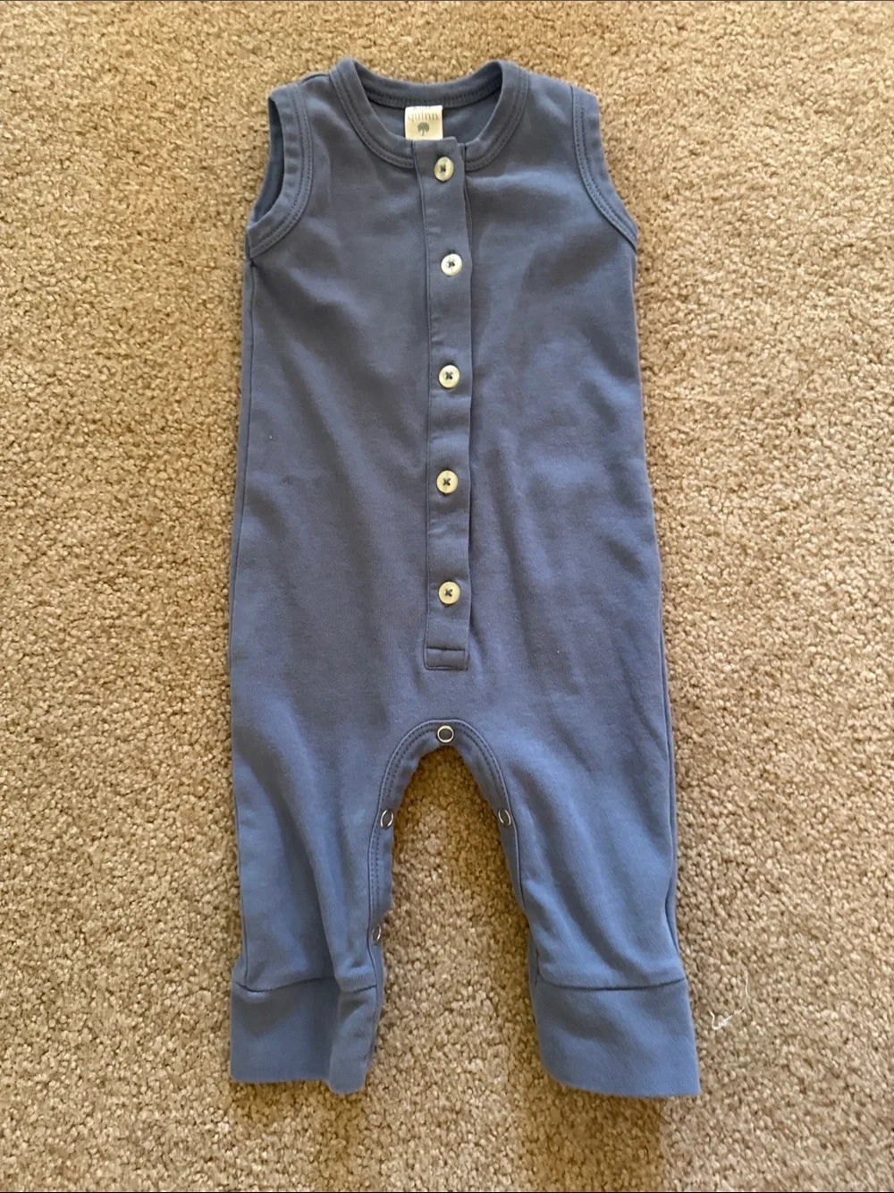 Kate Quinn Organic Sleeveless Button-Front Baby Romper in Slate Blue